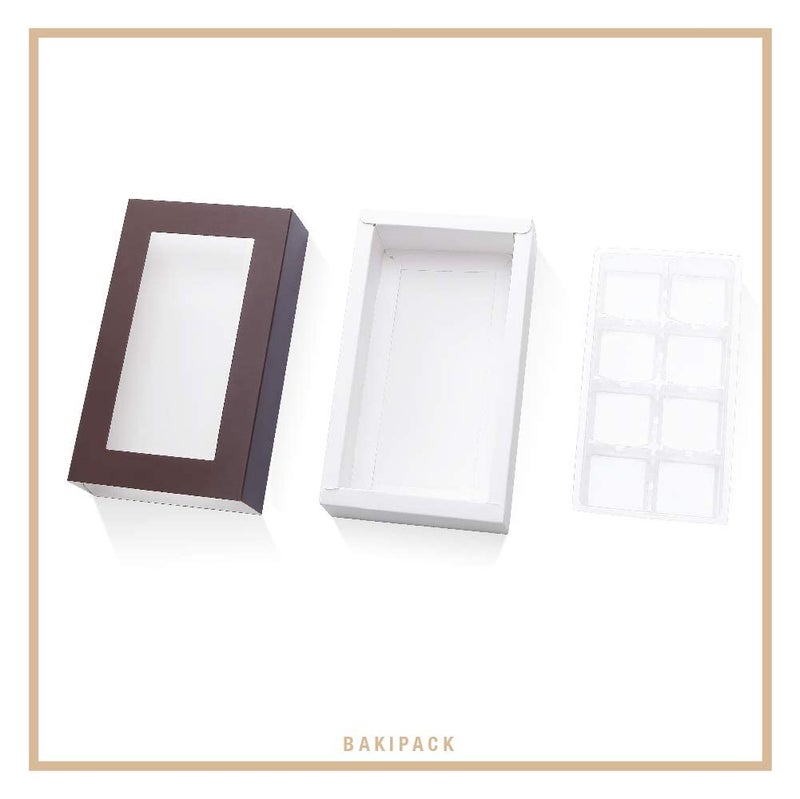 BAKIPACK 20 Truffle Box, Chocolate Box Packaging, Candy Boxes with 8-Piece Plastics Tray (Tray Size with 5.75x2.75 Inches), Pull Out Packing with Clear Window Sleeves, Dark Brown - Image 5
